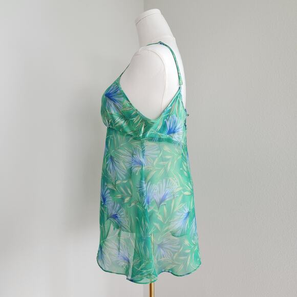 Y2K Secret Treasures Tropical Print Sheer Babydoll Lingerie Top Split Front L - Picture 4 of 8